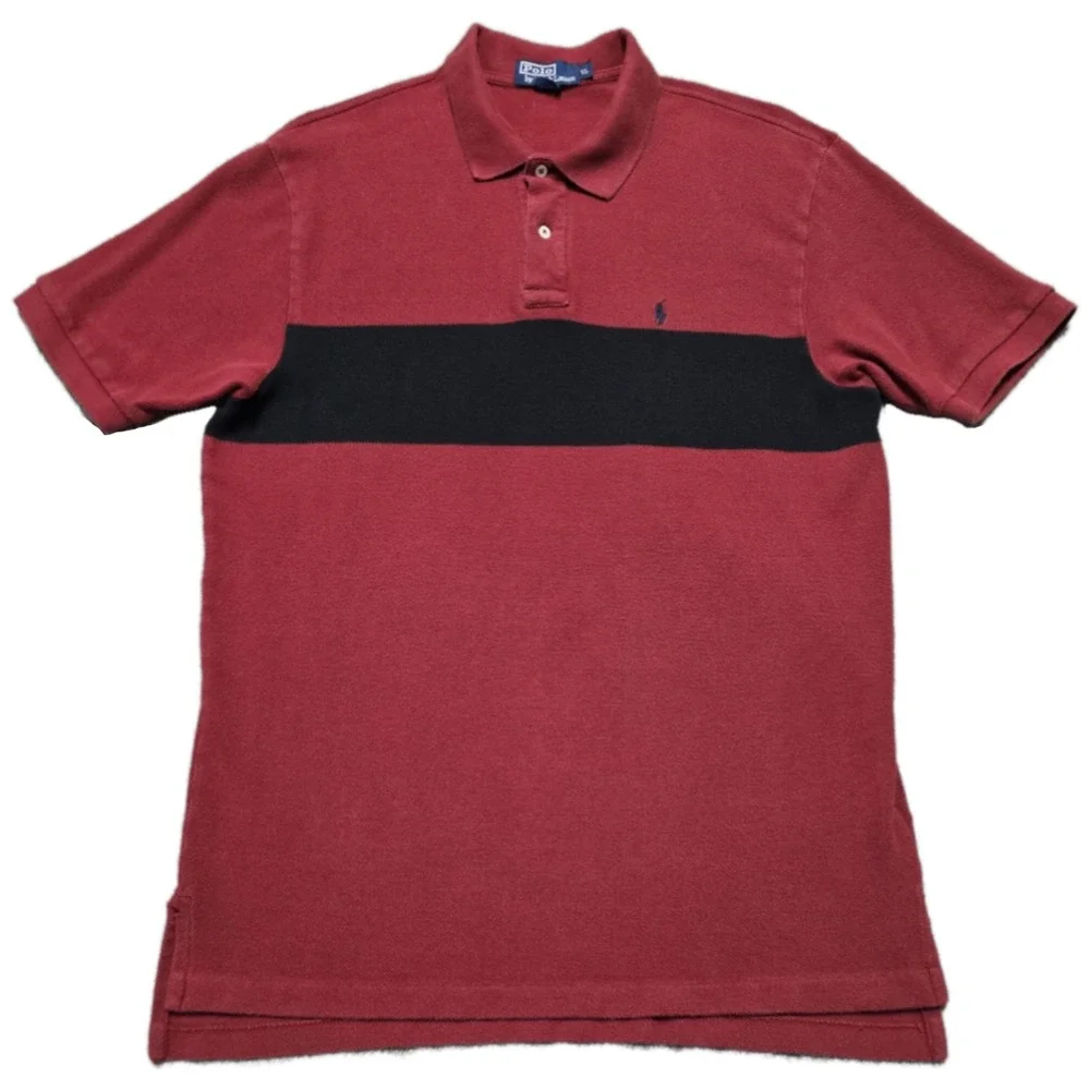 Vintage 90s Polo Ralph Lauren Shirt Mens‎ XL Maroon Black Color Block Blue Pony